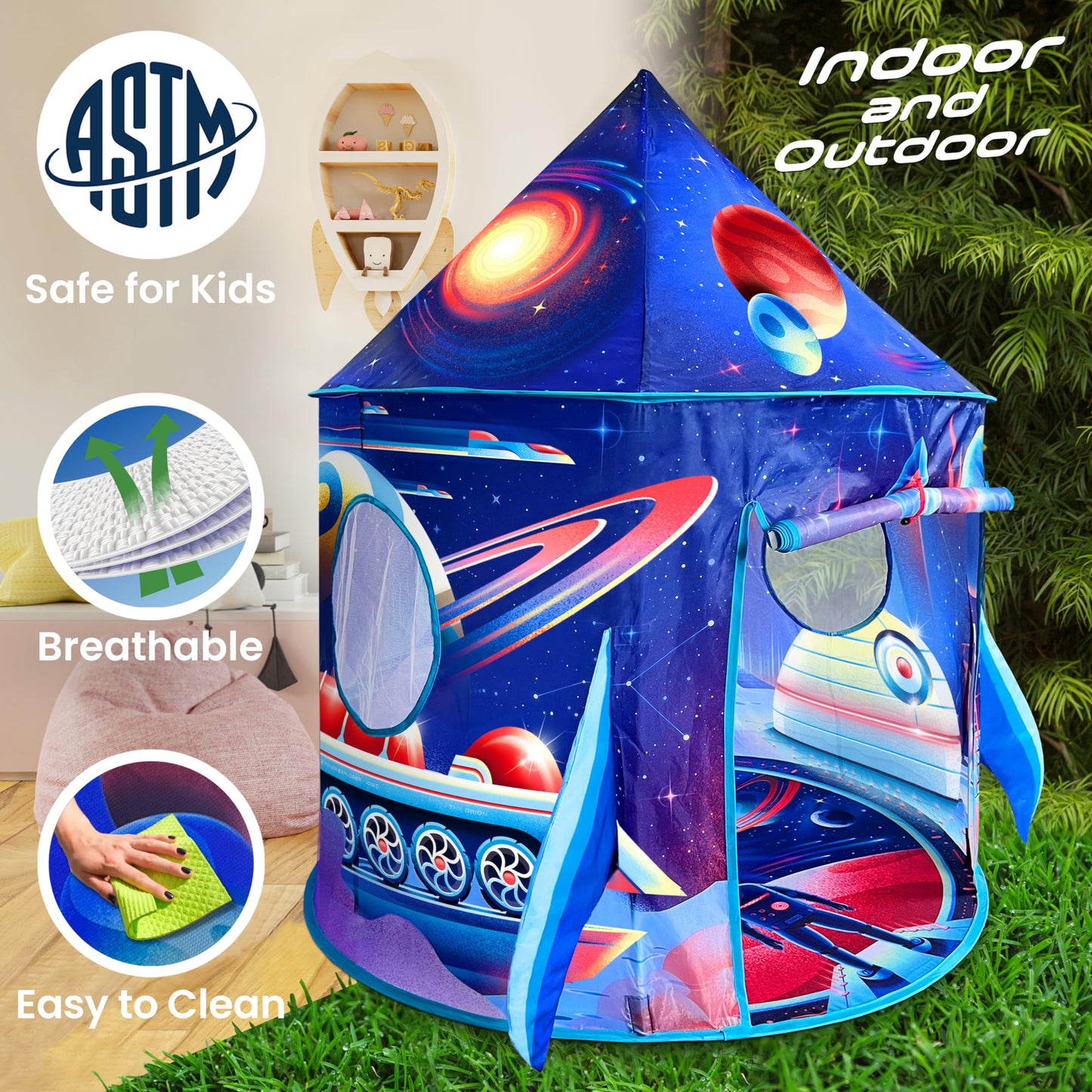 W&O Rocket Ship Play Tent with Blast Off Button - Ultimate Spaceship