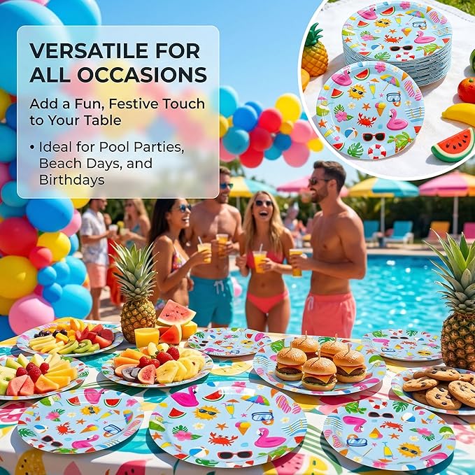 80PCS Summer Beach Paper Plates 40pcs 9 in 40pcs 7 in Birthday Party