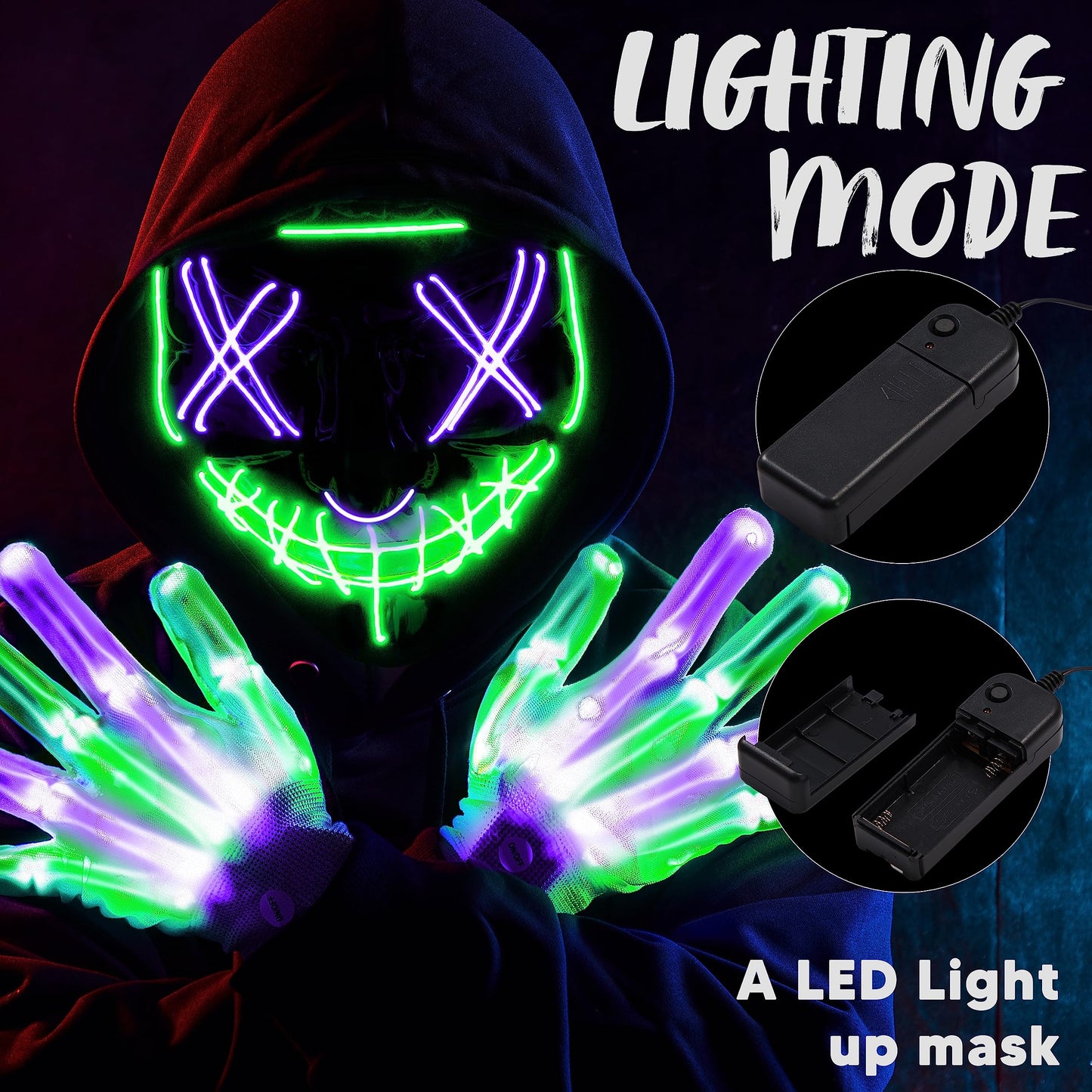 JOYIN Halloween Led Mask, Light Up Mask and Gloves for Cosplay Costume
