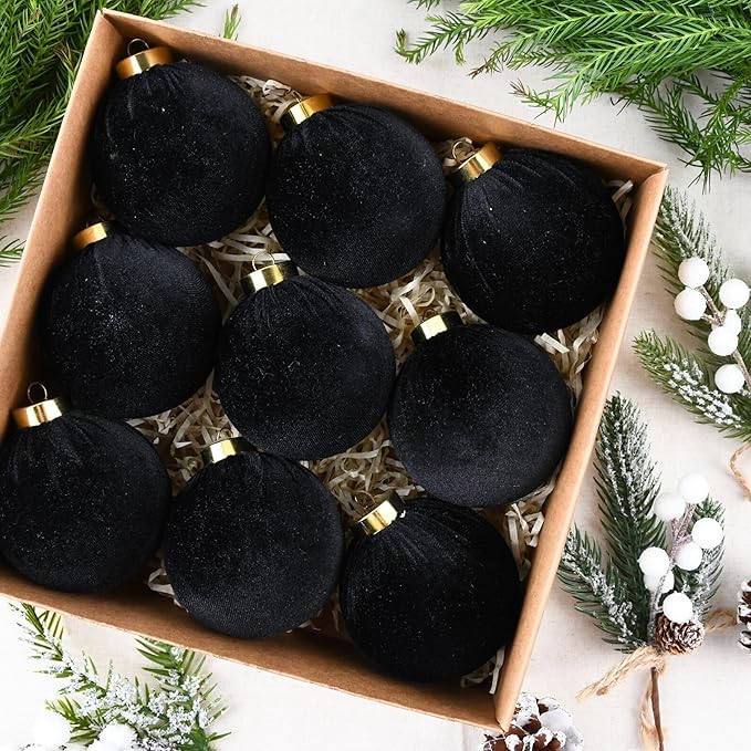 Velvet Ornaments for Christmas Tree Decorations - Black Xmas Ball