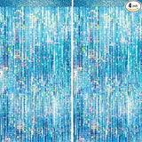 4 Packs Blue Foil Fringe Curtain, Light Blue Glitter Metallic Tinsel