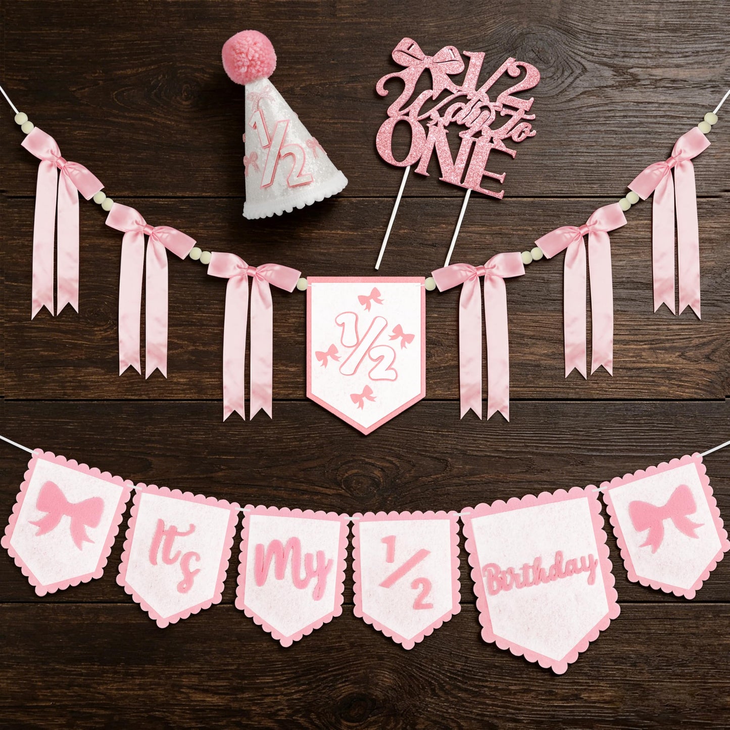1/2 Birthday Girl Half Birthday Decorations Pink Bow It's My 1/2 Birth