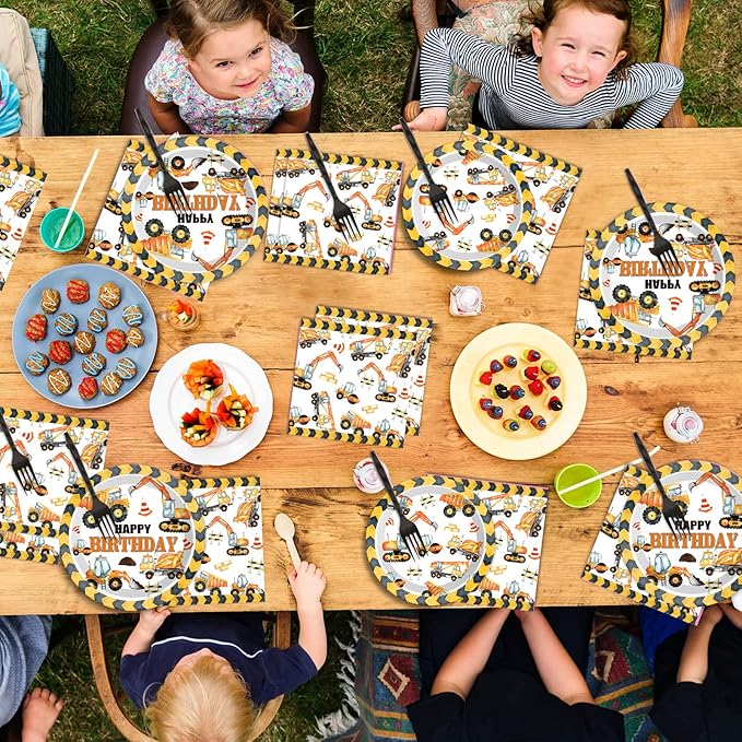 100 Pcs Construction Birthday Party Plates and Napkins Set Dump