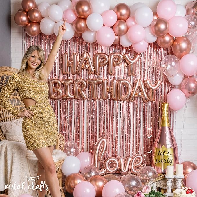 VIDAL CRAFTS 71 Piece Rose Gold Birthday Decorations for Women Party