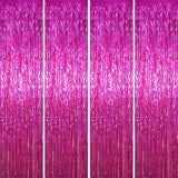 Voircoloria 4 Pack Pink Foil Fringe Backdrop Curtains, Tinsel