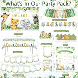 Wild One Birthday Decorations for Boys & Girls 114 Pcs Green Safari