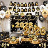 Graduation Decorations 2026 Black and Gold Party Supplies