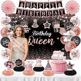 Rose Gold Birthday Decorations for Women 37Pcs Happy Queen Party Kit