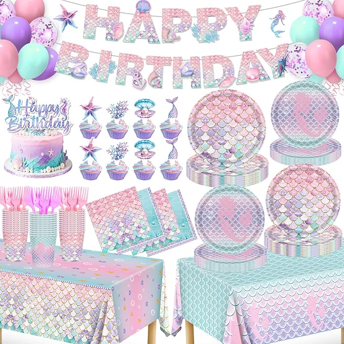 Mermaid Birthday Decorations 147Pcs Mermaid Party Supplies Serves 24