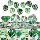 171 Pcs Hawaiian Luau Party Supplies Tropical Palm Leaves Tableware