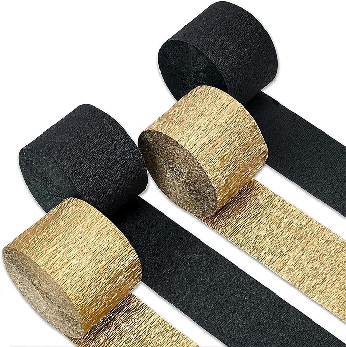 Captain Décor 4 Crepe Paper Streamers Rolls, 328ft Pack of 4 Gold and