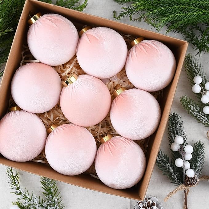 Velvet Ornaments for Christmas Tree Decorations - Light Baby Pink
