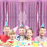 2 Pack 3.2ft x 8.2ft Pink Metallic Tinsel Foil Fringe Curtains