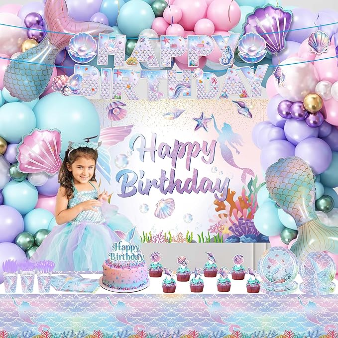 Mermaid Birthday Decorations 213Pcs Mermaid Party Supplies Include