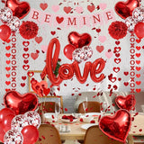 67Pcs Red Valentine's Day Decoration Set BE MINE Banner Foil Love
