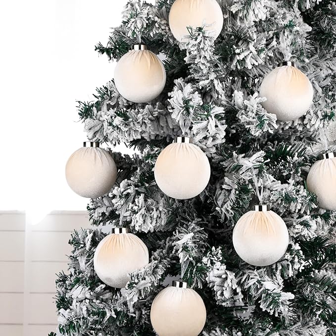 Velvet Ornaments for Christmas Tree Decorations - Beige Xmas Ball