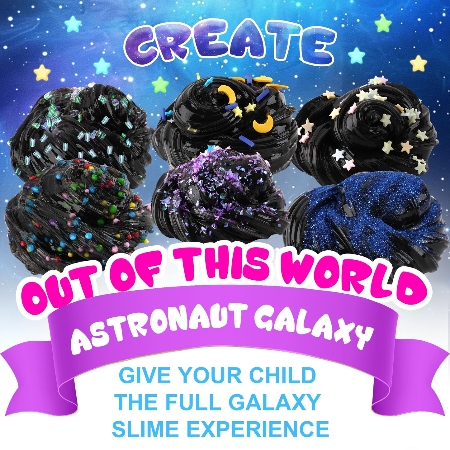 Astronaut Galaxy Slime for Kids, Big Slime Bucket with Clay, Glow in