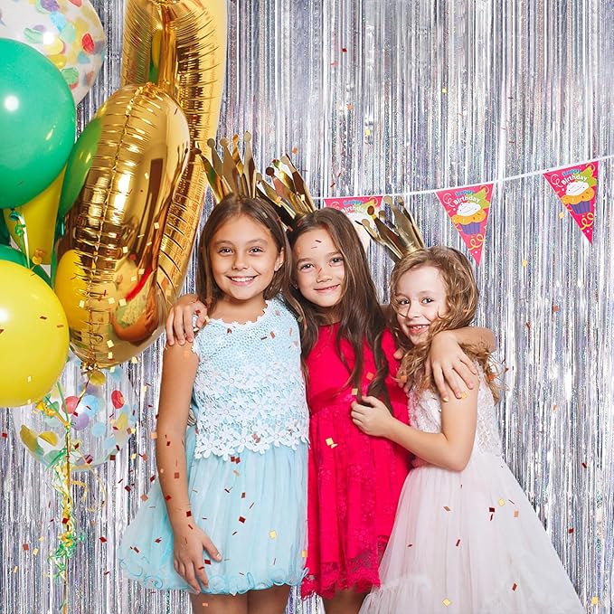 Silver Metallic Tinsel Foil Fringe Curtains, 2 Pack 3.3x8.3 Feet