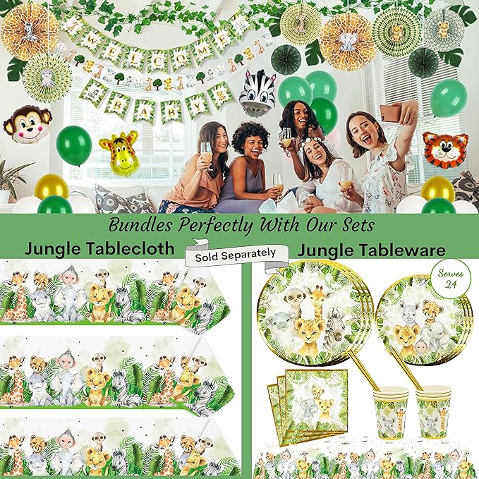 320 Piece Jungle Safari Baby Shower Decorations Kit for Boy or Girl
