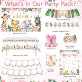 Wild One Birthday Decorations for Girls 114 Pcs Safari Jungle Theme