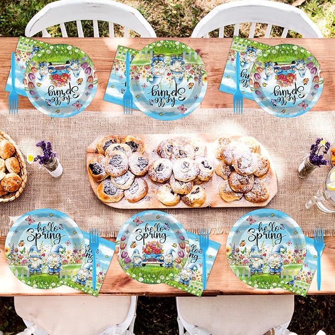 96Pcs Spring Party Supplies Hello Spring Paper Plates and Napkins