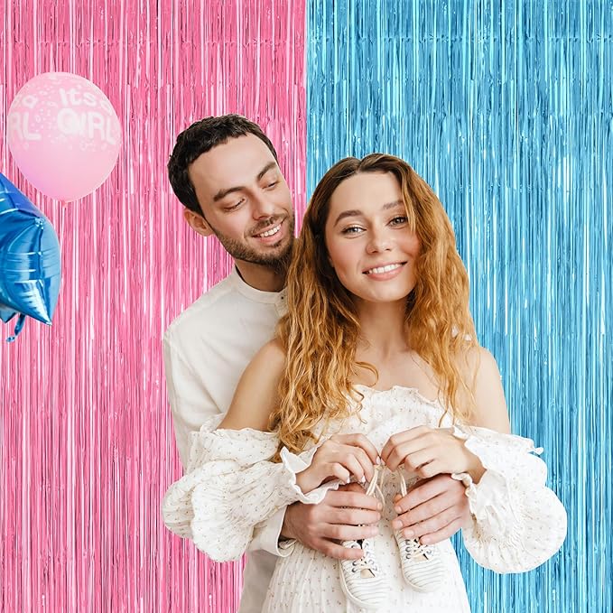 2 Pack Gender Reveal Decorations, 3.28 FT x 7.05 FT Pink and Blue