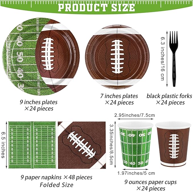 144 Pieces Football Party Supplies Tableware Set Disposable Paper