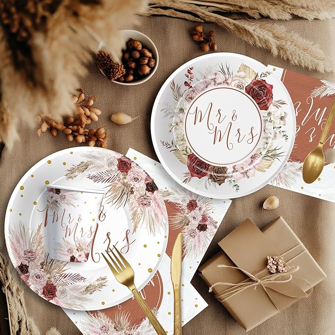 Mr And Mrs Bridal Shower Decorations Tableware Mr Mrs Boho Wedding