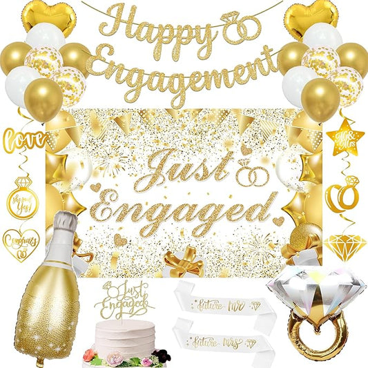 Gold Engagement Party Decorations for Couple Just Engaged Backdrop