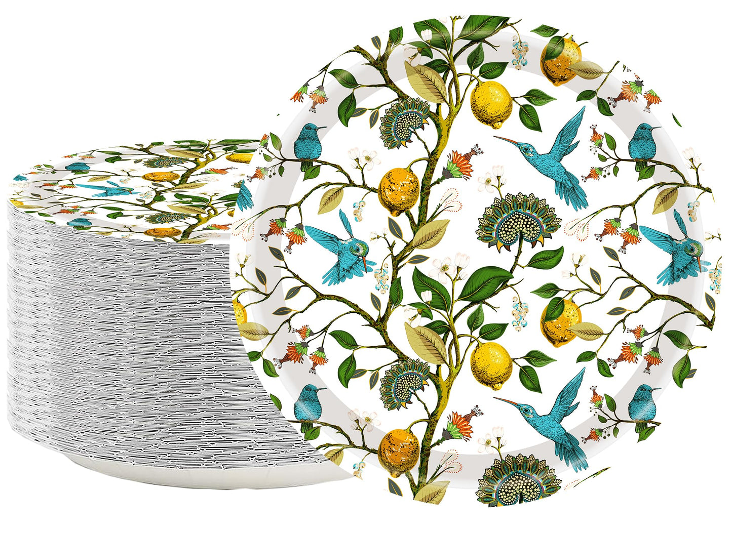 50PCS Lemon Party Supplies7"Lemon Paper Plates Blue Tiles Yellow Lemon
