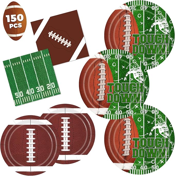 Football Plates and Napkins 150Pcs Football Party Supplies Kit