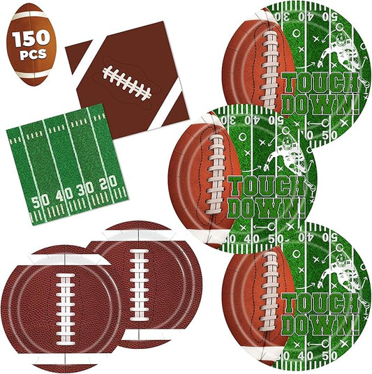 Football Plates and Napkins 150Pcs Football Party Supplies Kit