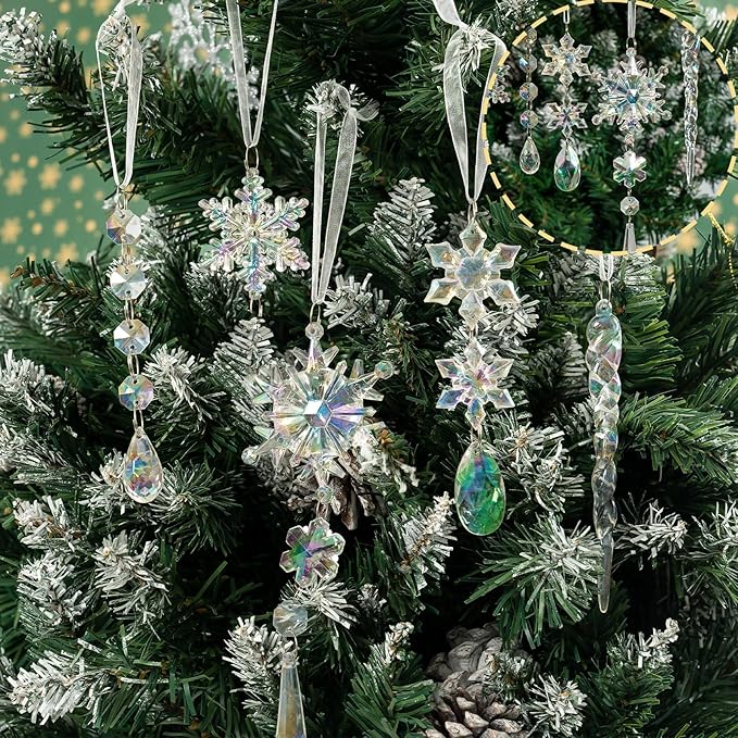 GuassLee 36pcs Crystal Christmas Tree Ornaments - Iridescent Acrylic