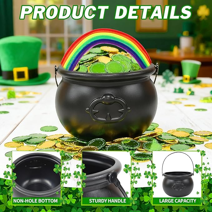 329 Pcs St Patrick's Day Cauldron Kettle Set Shamrock Gem Plastic