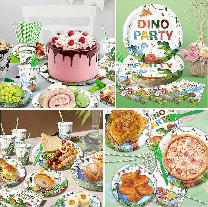 300 Pcs Dinosaur Plates and Napkins Serves 50 Guests Dinosaur