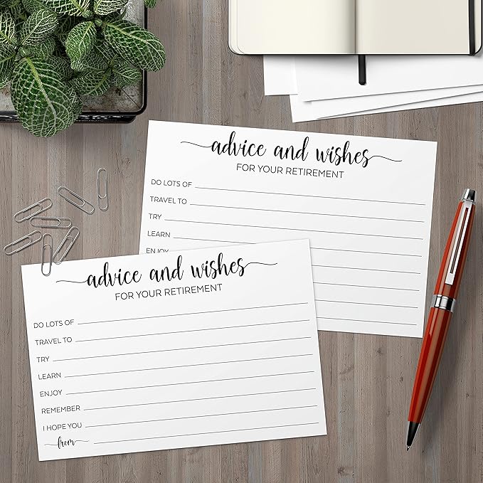 Retirement Party Advice and Wishes Cards 4x6 White Made in USA Fun