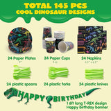 145 Piece Dinosaur Birthday Party Supplies with Banner 24 Serves