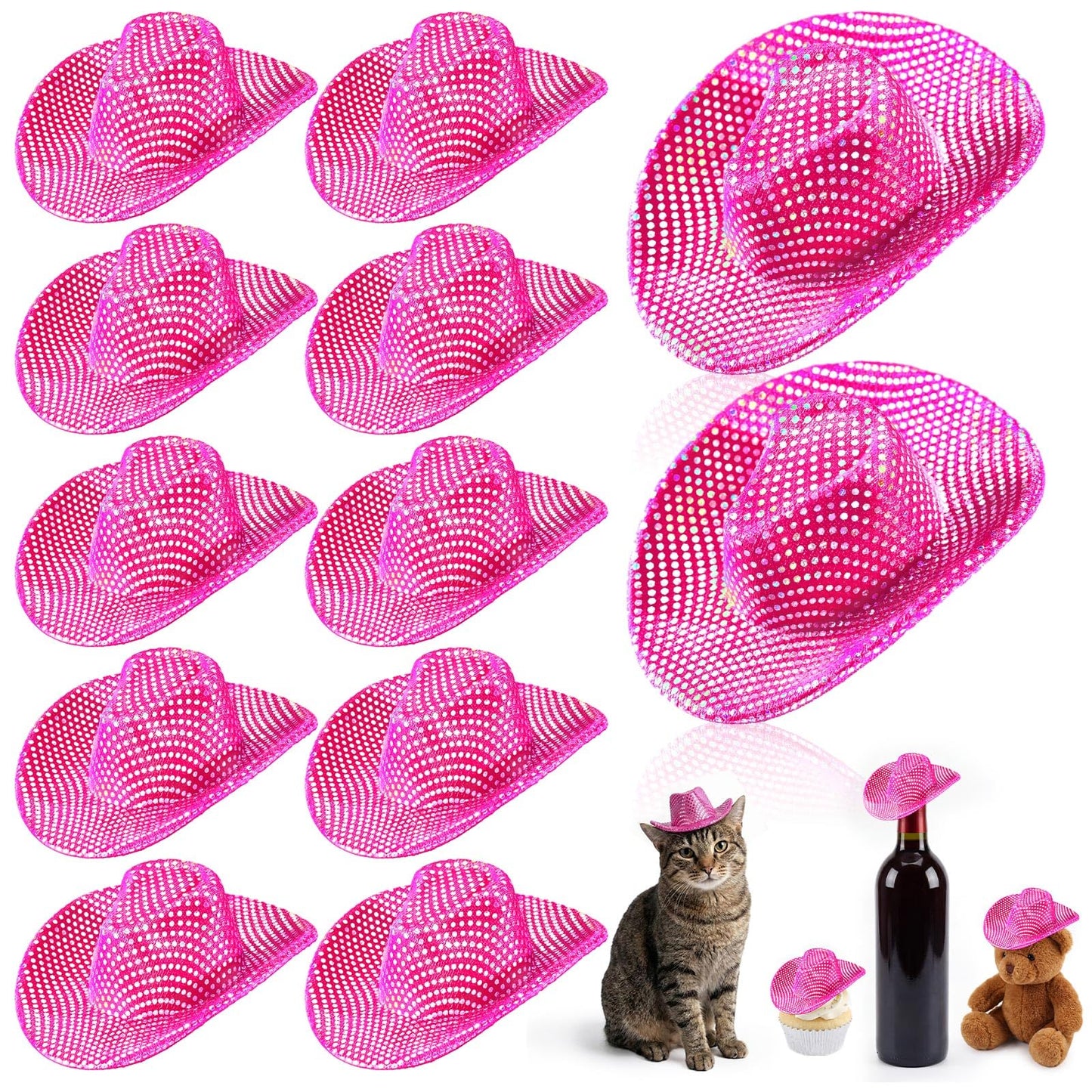 Sotiff 12 Pcs Mini Cowboy Hat Tiny Disco Glitter Hats for Crafts