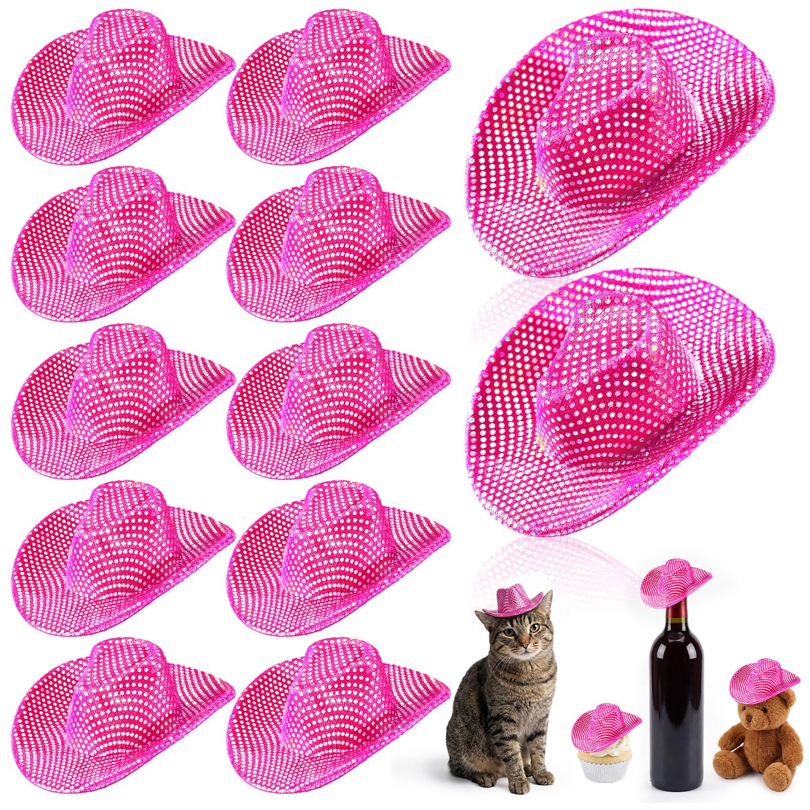 Sotiff 12 Pcs Mini Cowboy Hat Tiny Disco Glitter Hats for Crafts