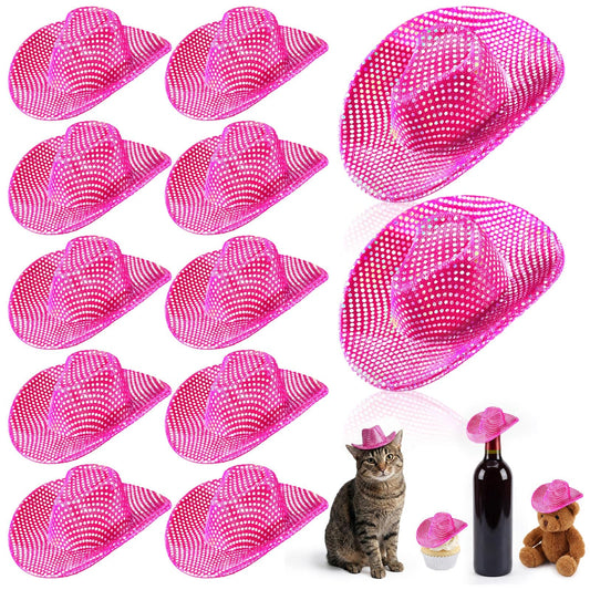 Sotiff 12 Pcs Mini Cowboy Hat Tiny Disco Glitter Hats for Crafts