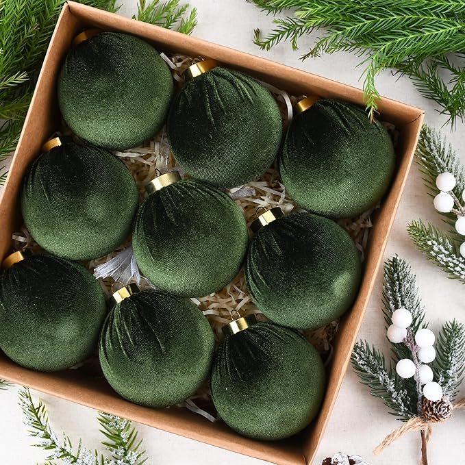 Velvet Ornaments for Christmas Tree Decorations - Moss Green Xmas