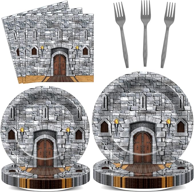 96PCS Medieval Plates Napkin Halloween Castle Party Decorations