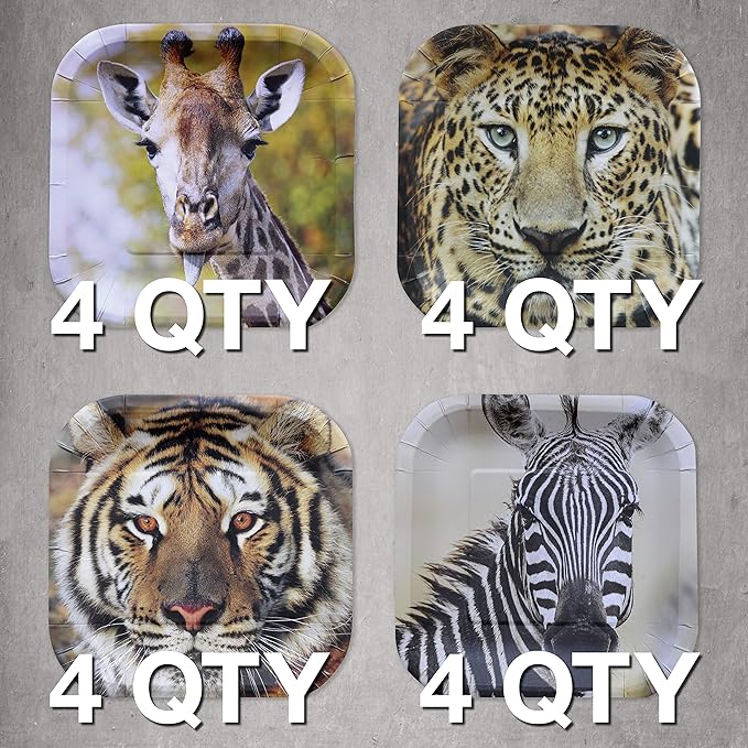 Jungle Safari Paper Party Plates 16 pcs ! 16 7in Square Dessert