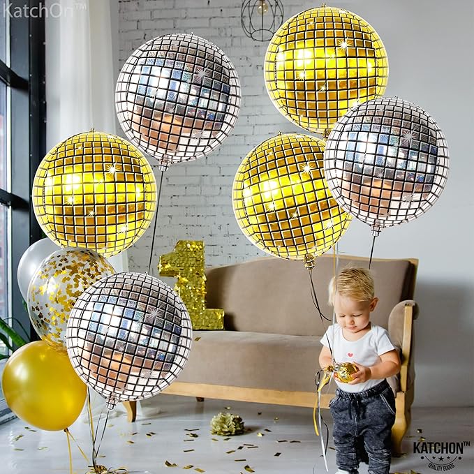 KatchOn, Large Gold and Silver Disco Ball Balloons - 22 Inch, Pack of