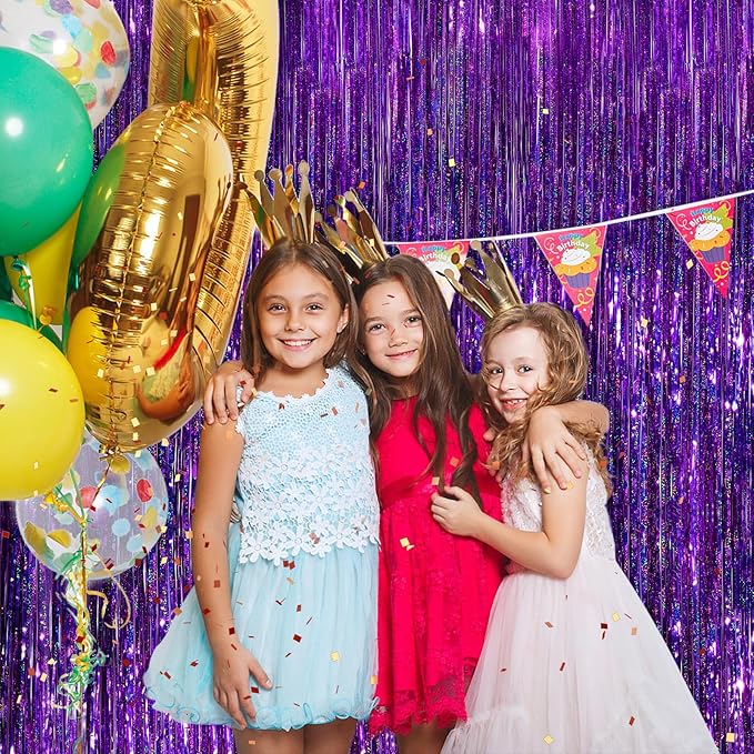 Purple Metallic Tinsel Foil Fringe Curtains, 2 Pack 3.3x8.3 Feet