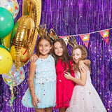 Purple Metallic Tinsel Foil Fringe Curtains, 2 Pack 3.3x8.3 Feet