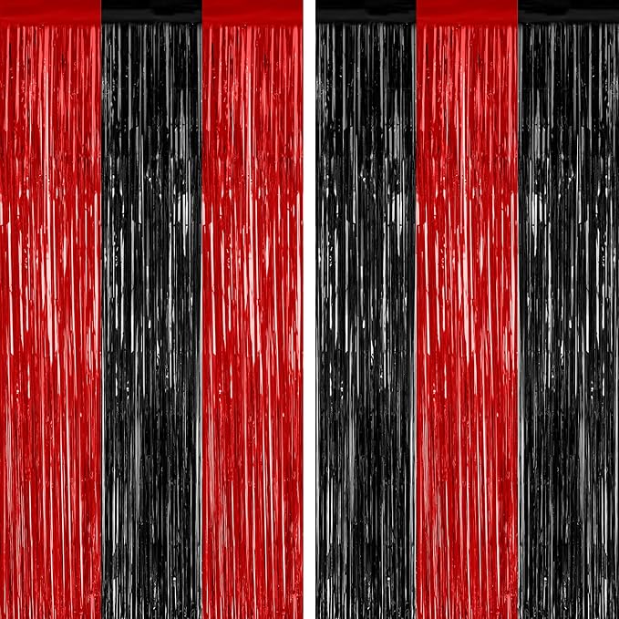 2 Pack Backdrop Curtains, 3.28 FT x 7.05 FT Black and Red Party