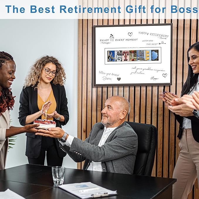 Framed Black Retirement Decorations Guest Book for Men/Women