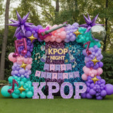 Purple pink Balloon Arch Garland Kit with Banner Musical symbols Disco