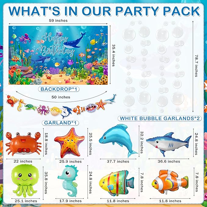 Under the Sea Party Decorations 98Pcs Ocean Theme Birthday Party
